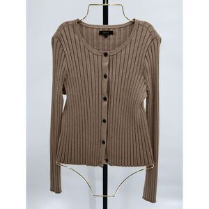 Quince Women's Eco-Knit Cropped Rib Cardigan Warm Taupe Brown S